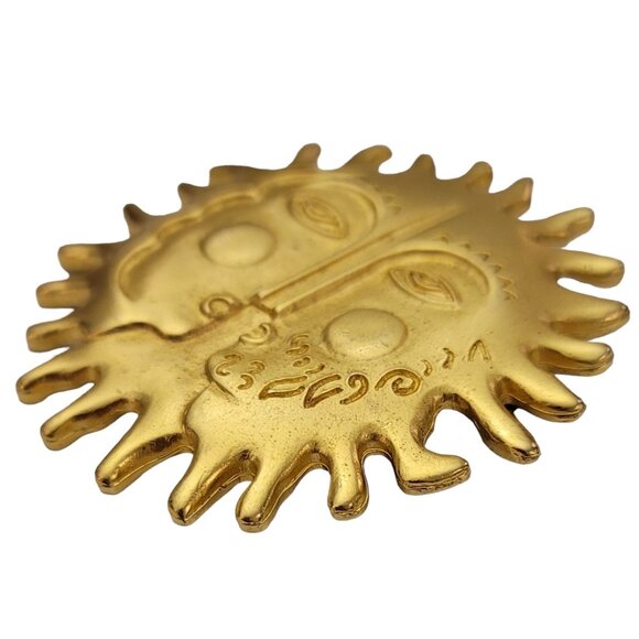Maxine Denker Gold Tone Sun Face Brooch Pin, Signed K585 - Picture 4 of 8
